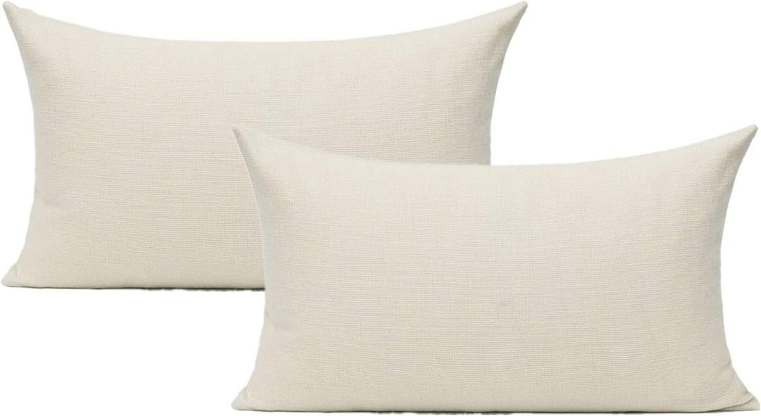 All Smiles 12x20 Cream Lumbar Throw Pillow Covers Set of 2 Ivory White Rectangle Pillow Cases Oblong Cushion Farmhouse Dcor Home Decorations Indoor Outdoor for Bed Sofa Couch Patio Bedroom