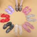 Toddler Sandals Jelly Shoes Girls Unisex Boy Flat Retro Slides Clear Kids Water Slippers Slingback Summer Beach Size 8 Adjustable Buckle Glitter Dress Soft (Pink)