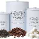 GarveeHome Country White Canisters Set of 3, Rustic Farmhouse Metal Containers with Airtight Lids, Kitchen Storage Canisters for Coffee, Sugar, Tea for Kitchen, Pantry Countertop