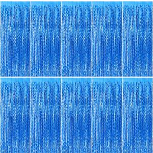 Blue Backdrop Wavy Tinsel Foil Fringe Curtains for Parties Sparkle Metallic Wavy Blue Birthday Decorations for Streamers Party Decorations Photo Booth Props Birthday Ocean Party Decor Supplies (10 Pack)