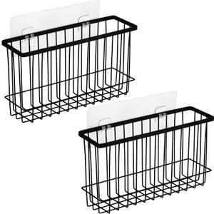 Toplife Cabinet Door Organizer Holder, Adhesive Kitchen Foil and Wrap Organizer Rack, No Drilling, Black - Set of 2