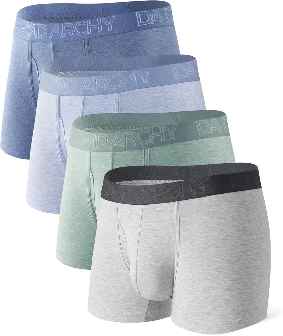 DAVID ARCHY Mens Trunks Underwear 4 Pack Rayon Made from Bamboo, Breathable Pouch Underwear for Men 3.5"