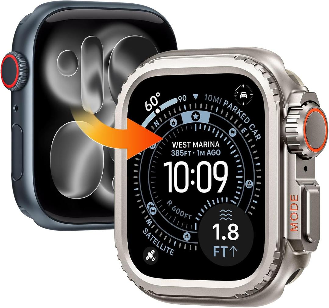 Goton Aluminum Alloy Case for Apple Watch Series 11/10 46mm, Ultra-Style Metal Bumper Protector with Ceramic Back, Shockproof Cover for Business & Daily Use (Titanium Original)