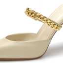 Jeesay Women's Pointed Toe Stilettos Mules Heels Pumps Slip on Gold Chains Mary Jane Dress Heels Sandals (US 9, Ivory)