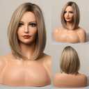 HAIRCUBE Short Wigs for Women,Ombre Ash blonde Bob Wig Shoulder Length Synthetic Wig Heat Resistant Hair for Daily Party Use 12 Inches