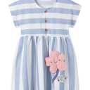 Youlebao Little Girls Short Sleeve Dresses Cotton Casual Clothing (US, Age, 7 Years, 5#Pink)