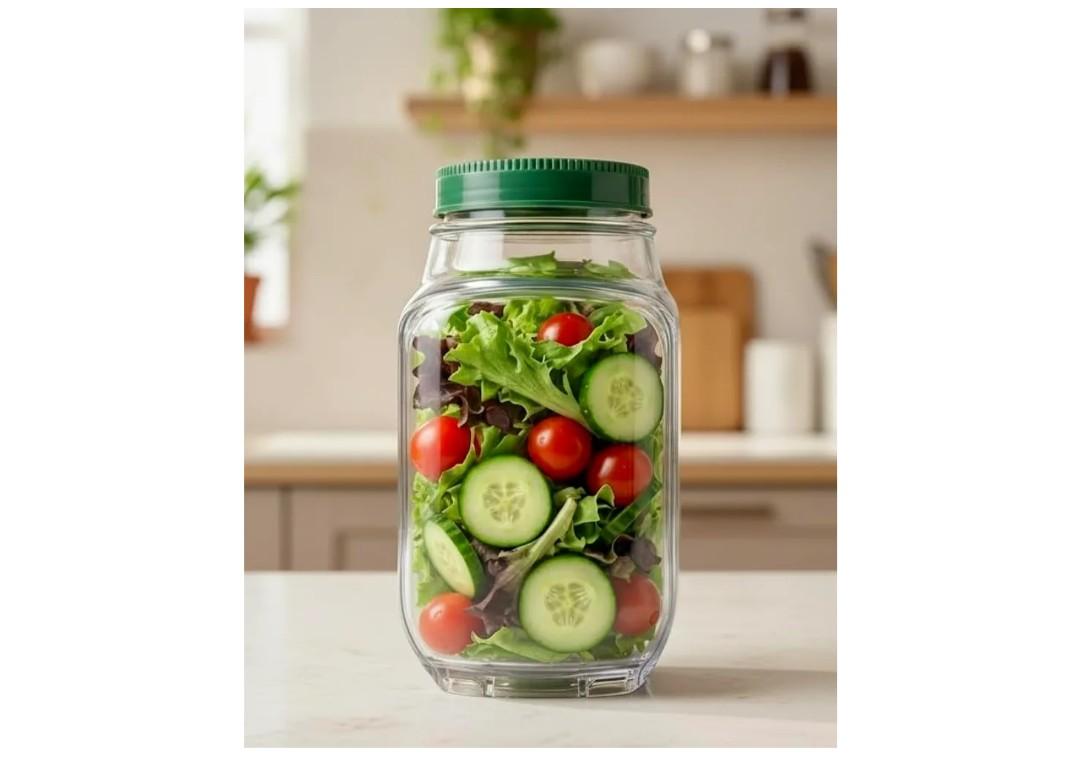 Salad Pod with Side Opening – Leakproof Salad Container for Lunch with Dressing Cup, Portable Mason Style Jar Bowl for Meal Prep, Travel, Work and Fresh Jar Storage On-the-Go