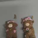 2 Pcs Highland Cow Figurines Decor Daisy Flower Highland Cow Gnomes Resin Statue Calf Lovers Gifts for Farmhouse Home Garden Kitchen Office Tiered Tray Table Decor