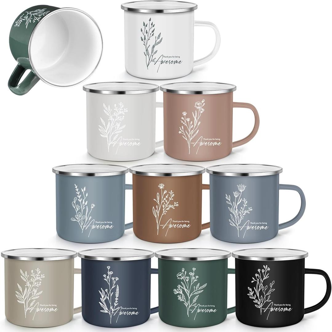 10 Pcs Thank You For Being Awesome Enamel Mugs with Handle Awesome Theme Coffee Mug 12 oz Employee Appreciation Gifts for Back to School Teacher Staff Coworkers Assistant Nurse (3.15 x 3.15 inches)