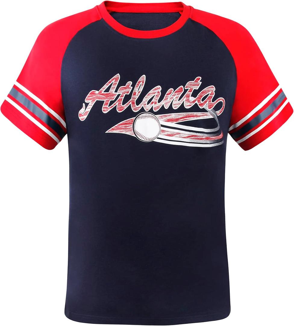 Mens City Baseball Fans Athletic Crew Neck Tee Raglan Tee T-Shirts - Navy & Red (XL)