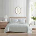 Ellen Tracy™ Queen Quilt Set, Reversible Cotton Bedding with Matching Shams, Striped Ideal Bedding Set (Willow Way Green, Full/Queen)