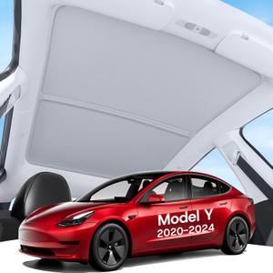 Upgrade Sunshade Roof for Tesla Model Y 2020-2024, [Graphene Infused Fabric & UPF 50+ & No-Sag] OEM-Fit Precision Heat Insulation Glass Roof Sun Shade for Tesla Model Y Accessories, Gray, 2PCS