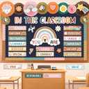 Fuutreo 63 Pcs Affirmation Station Bulletin Board Set Motivational Posters Paper Fans Positive Accents Cutouts Classroom Decor for School Office Home Teacher Wall Supply (Boho)