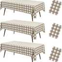 misaya 3 Packs Buffalo Disposable Table Cloth, 54 x 108 Inch Waterproof Plastic Tablecloth, Rectangle Khaki and White Checkered Table Covers for Picnic, Birthday, Party