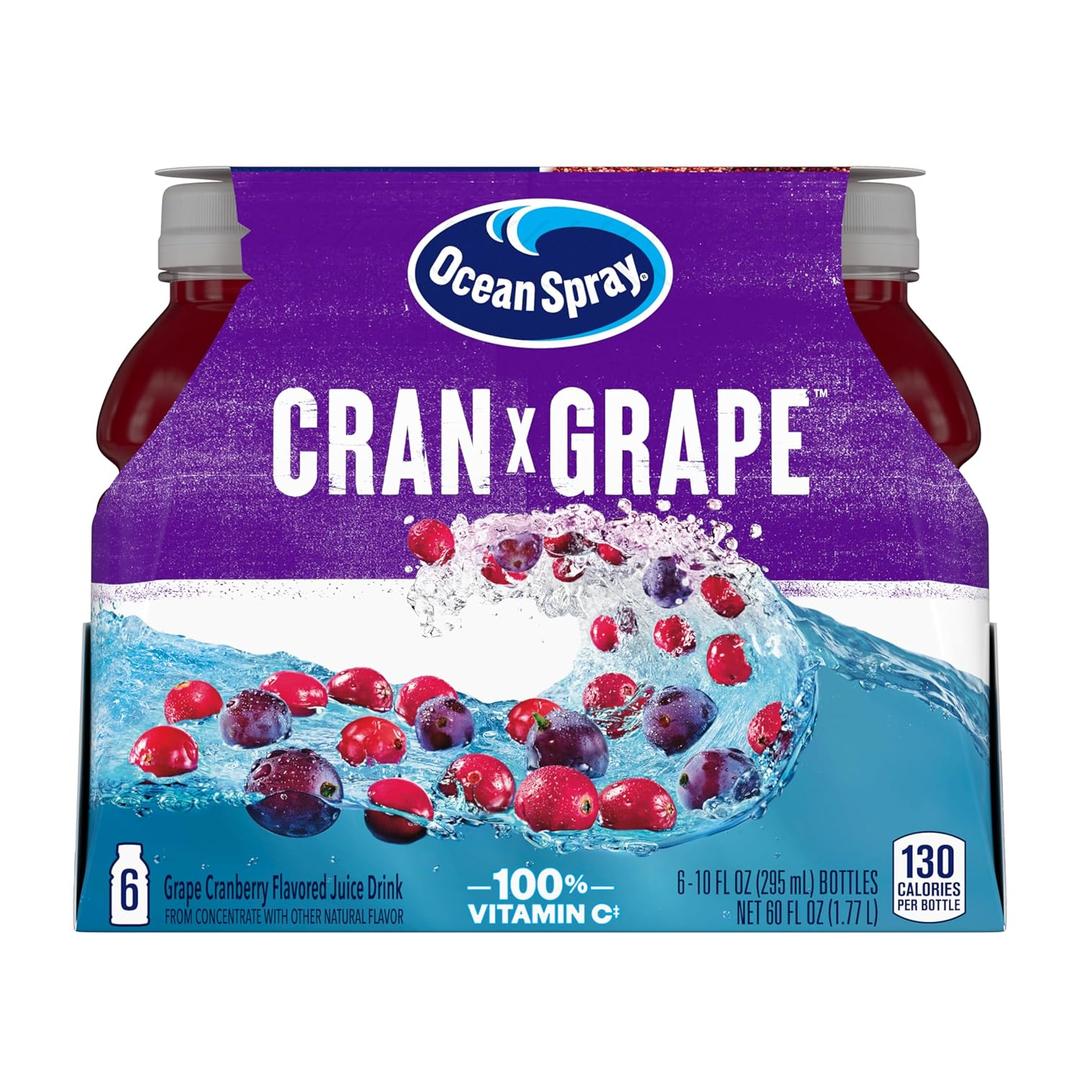 Ocean Spray Cran-Grape Cranberry Grape Juice Drinks, 10 Fl Oz Bottles, 6 Count (EXP 09/23/26)