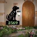 Solar House Numbers for Outside,YY Gardenia Metal Dog Address Signs for Houses with Glow in the Dark,Outdoor Decorative for Garden,Lawn,Patio,Pathway