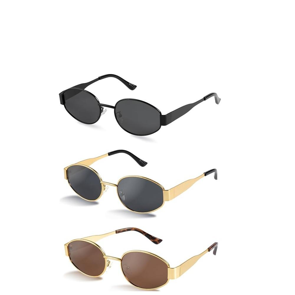 livho 2025 Trendy Oval Sunglasses - Stylish Polarized Shades for Everyday - Retro Metal Frames 3 Pack