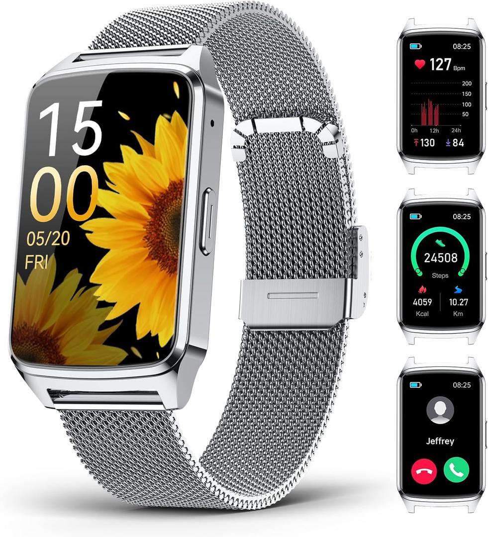 Fitness Tracker Watch for Women Men, Step Counter Compatible with iPhone Android, IP68 Waterproof Activity Tracker with Sleep Monitor, 110+ Sports Pedometer (Cold Steel Silver, 1.57)