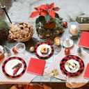 Layhit 480 Pcs Christmas Party Supplies Christmas Disposable Black and Red Plaid Plates, 9 Inch 7 Inch Snowman Gingerbread Tree Gnome Round Plates Napkins and Forks for Birthday Party