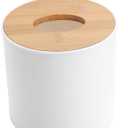Cabilock Round Wooden Tissue Box Holder 5.1 Inch Compact Tissue Dispenser for Bathroom Kitchen Living Room Napkin Storage