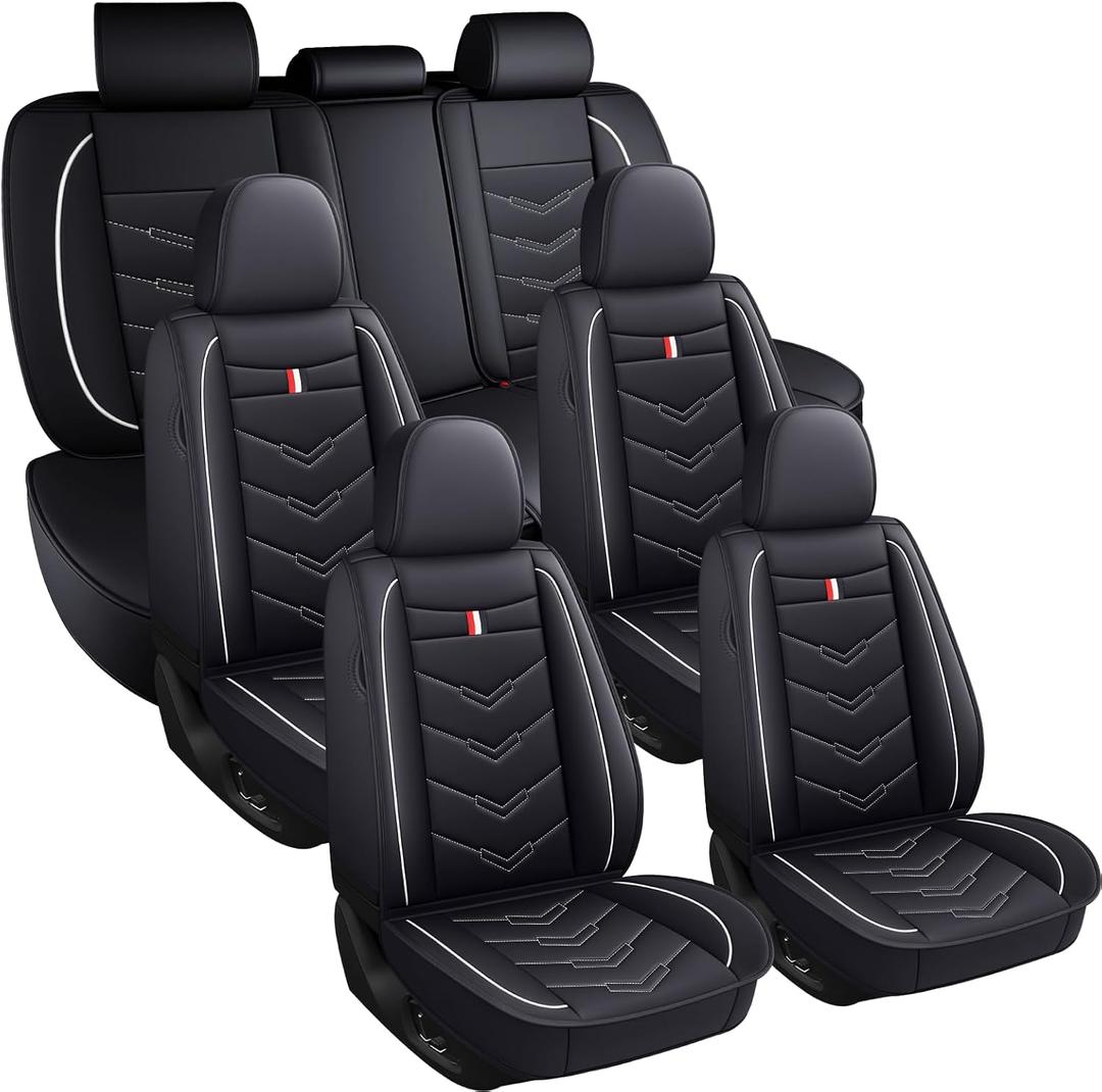 Car Seat Covers 7 Seats for Buick Enclave 2008-2025, Waterproof Durable Leather Vehicle Cushion Covers, Breathable Full Coverage Seat Protector(Standard,Black White)