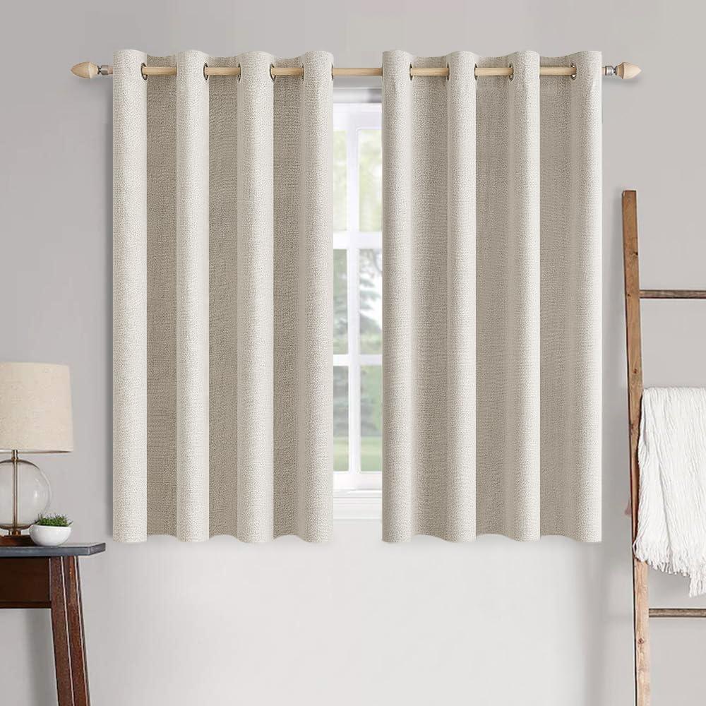 MIULEE 100% Blackout Linen Curtains for Bedroom 52x63 Inches Birch