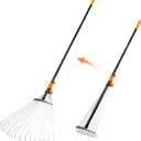Leaf Rake for Lawns, Adjustable Garden Rake for Leaves with Long Handle, 61 Inches