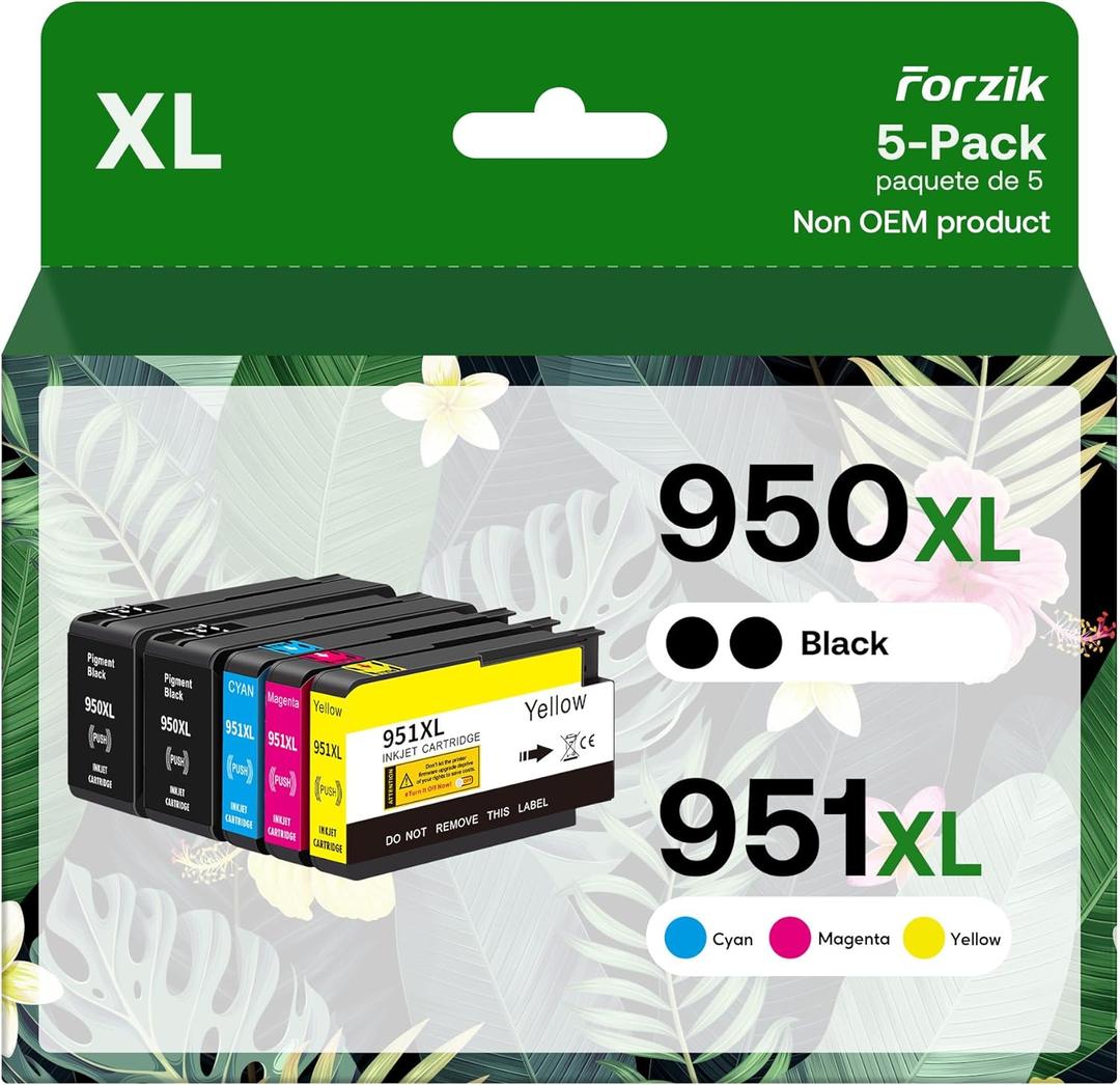 Forzik Compatible 950XL 951XL Ink Cartridge Replacement for HP Officejet PRO 8100 8110 8600 8610 8615 8616 8620 8625 8630 8640, Black, Cyan, Magenta, Yellow, 5-Pack