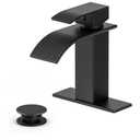 Bathroom Faucet Matte Black Modern Waterfall Bathroom Sink Faucet with Single Handle Suitable for 1 or 3 Holes,Supply Deck Plate and Hose