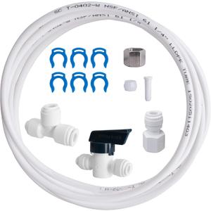 Aquasure Ice Maker Water Line Kit with Shut-Off Valve, 25’ Food Grade 1/ 4" Tubing, Quick Connect Fittings, Secure Locking Clips, Leak Free Design, US Customer Support