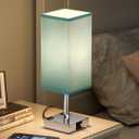 Touch Bedside Table Lamp For Nightstand - 3-Way Dimmable Night Lamp with USB A + Type C Charging Ports and two AC Outlets, Small Desk Light with E26 Bulb for Bedroom Living Room Dorm, Turquoise (14.0in, Turquoise & Silver)