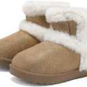 Cubufly Toddler Little Girls Boots Warm Winter Kids Ankle Fur Lined Snow Shoes Non-Slip (Brown, 9)