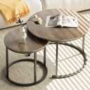 aboxoo Coffee Table Nesting Side Round Table Set of 2 End Table with Sturdy Metal Frame for Living Room Bedroom Apartment Modern Industrial Simple Nightstand, Oak