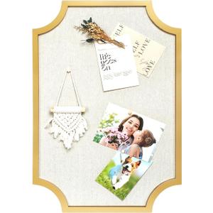 Linen Bulletin Board, Large 15.7"x23.6" Pin Board for Walls, Fabric Bulletin Board for Home Kitchen Office DecorativeGold Wood Frame Cork Board(Gold-4060)