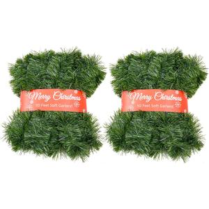 2 Pack 50 Foot Soft Christmas Garland, Non-lit Christmas Garland Ideal for Indoor and Outdoor Decor, Green Tinsel Garland for Holiday Wedding Party Decoration