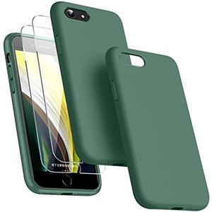 Dssairo [3 in 1 for iPhone SE case 2022/3rd/2020/2nd gen, iPhone 7/8，with 2 Pack Screen Protector, Liquid Silicone Ultra Slim Shockproof Protective Phone Case [Microfiber Lining] (Alpine Green)