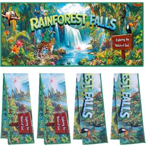 4 Pack Rainforest Waterfall Theme Towel 2026 Vbs Gifts Jungle Beach Towel with Mountain River Monkey Leopard Quick Dry Towels for Swimming Bath Travel Camping and Picnic, 12 x 39 inches