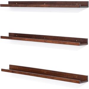 MBYD 36 Inch Wood Floating Shelves Wall Mounted Deep Walnut Picture Ledge Shelf Nursery Book Shelves for Home Decor for Bedrooms, Office, Living Room, Kitchen, 3 Same Sizes