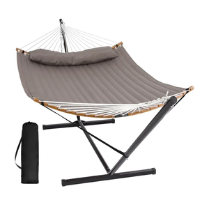 SUNCREAT Hammocks Portable Hammock with Frame, Backyard Double Hammock with Curved Spreader Bar, Brown
