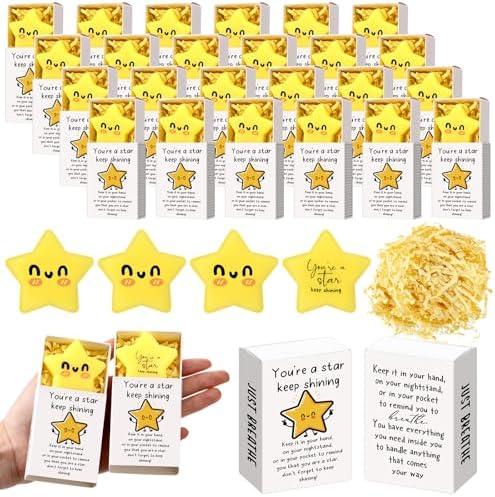 Wettarn 36 Sets Star Positive Gifts Cute Stress Balls with Gift Boxes Inspirational Party Favors for Employee Coworker Students Relief Toys, You are a Star Keep Shining