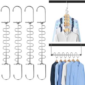 KLEVERISE 4 Pack Metal Space Saving Hangers, Stainless Steel Hangers Space Saving for Clothes, Magic Cascading Space Saving Closet Clothing Hanger Organizer Space Saver, College Dorm Essentials