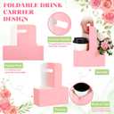 Reallnaive 100 Pack 2 Cup Disposable Drink Carrier for Delivery with Handle, Paperboard Coffee Holder for Mother's Day, Flower Bouquet Packaging, Takeout Cup Carriers for Dessert (Pastel Color)