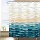 Imirell Abstract Teal Beach Shower Curtain 60Wx72H Inches Oil Painting Ocean Sea Wave Sunset Sunrise Nature Landscape Summer Hawaii Scenery Ombre Fabric Waterproof Polyester with 12 Pack Hooks Plastic