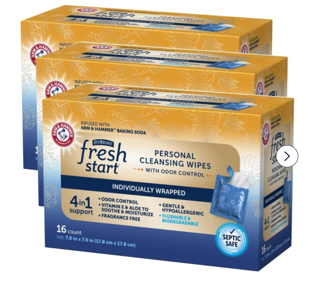 Fresh Start FitRight Fresh Start On-The-Go Flushable Wipes (48 Count), Personal Cleansing