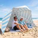 UPWELL Beach Tent Easy Set Up Canopy Sun Shelter Shade with UPF 50+UV Protection Portable Beach Umbrella Outdoor Sunwall with Sand Pockets for Fishing Backyard Camping (Sea Salt Stripe)