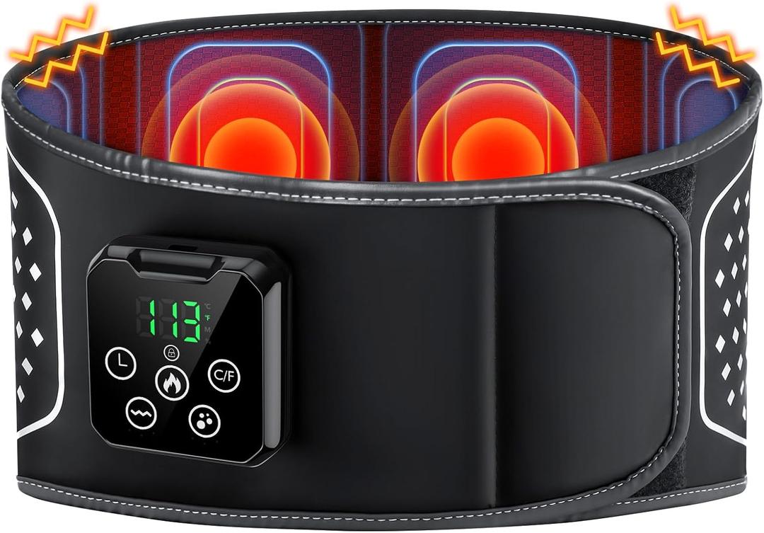 YUHUO Lower Back Massager with Heat, Heating Pad for Back Pain Relief, Wrap Around Heating Pad with 4 Heat 3 Vibration, Adjustable Size, Touchscreen Control, Gifts for Women Men Mom Dad