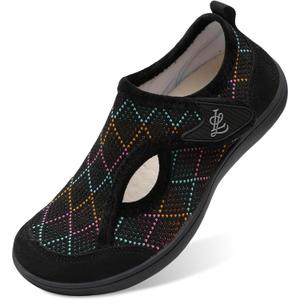 LeIsfIt Womens Slippers Wide Diabetic Shoes Adjustable Arthritis Edema House Shoes Indoor Outdoor Slippers (9.5 Wide, Black/Knit)