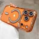 Magnetic Sparkle Diamond for iPhone 17 Pro CaseCompatible with MagSafe Sparkle Diamond Camera Protection Shockproof Clear Cute Glitter Bling for Women and Girls,Orange