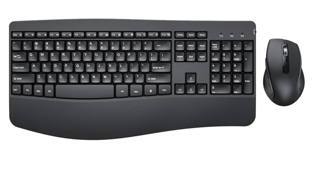 Ergonomic Keyboard and Mouse Combo - Full Size Keyboard Cordless with Palm Wrist Rest Ergonomic Mouse Wireless for Windows Computers Laptops - Black (Upgrade)