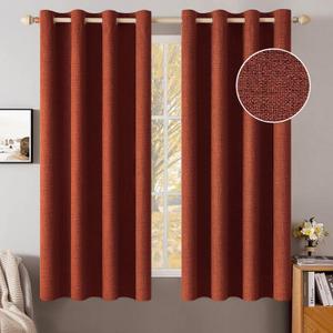 MIULEE Linen Curtains for Bedroom 100% Blackout Thermal Insulated Burnt Orange Grommet Room Darkening Curtains & Drapes Rust Terracotta Fall Decor for Living Room Nursery 52 x 54 Inch (2 Panels)